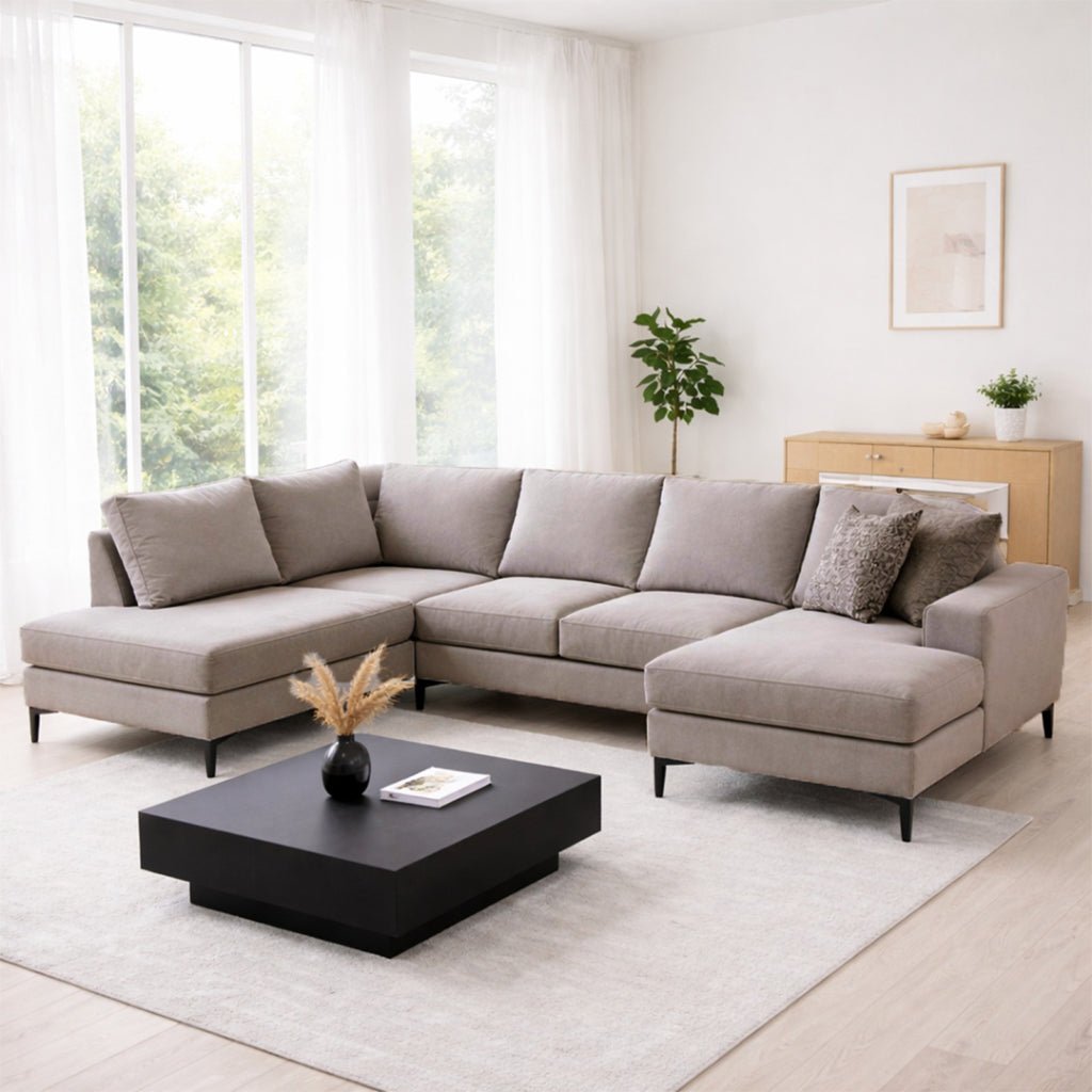 Banken - U - bank Hoekbank Grijs Stof 314x200 cm - Links - Porto - Dimehouse