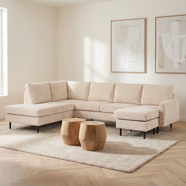 U-bank Pablo ribstof beige sfeerfoto in modern interieur