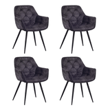 Set van 4 Eetkamerstoelen Velvet Antraciet Stof Audrey - Met Armleuningen