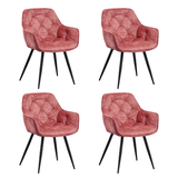 Set van 4 Eetkamerstoelen Velvet Roze Stof Audrey - Met Armleuningen