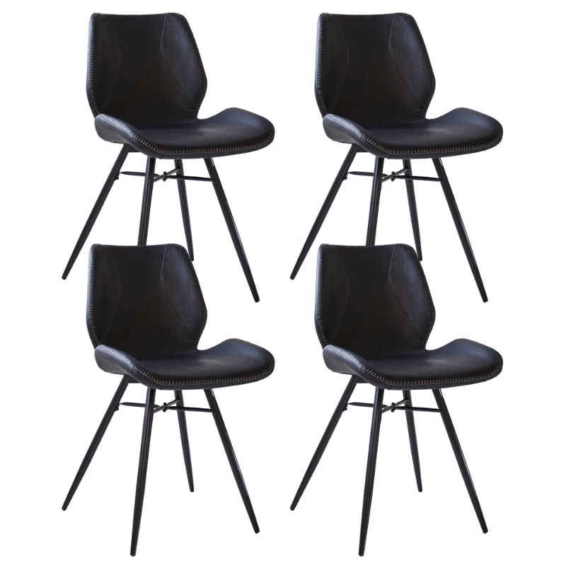 Set van 4 Eetkamerstoelen Beau Industrieel Zwart Kunstleer - Zonder Armleuningen