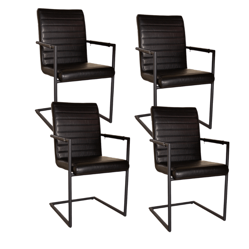 Set van 4 Eetkamerstoelen Bras Industrieel Zwart - Met Armleuningen