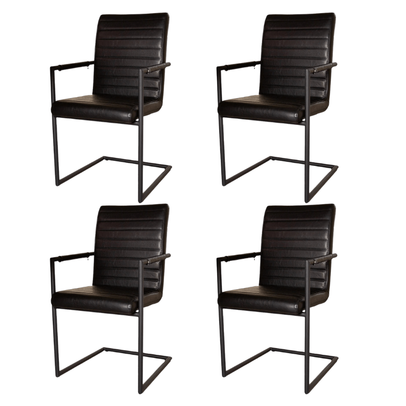 Set van 4 Eetkamerstoelen Bras Industrieel Zwart - Met Armleuningen