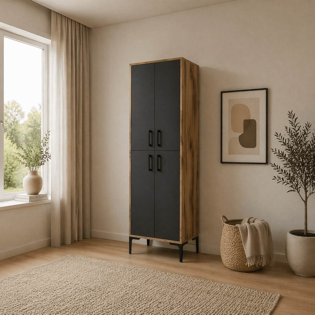 Wandkasten - Wandkast Walnoot Antraciet Melamine 200x60x35 cm - Berlin - Dimehouse