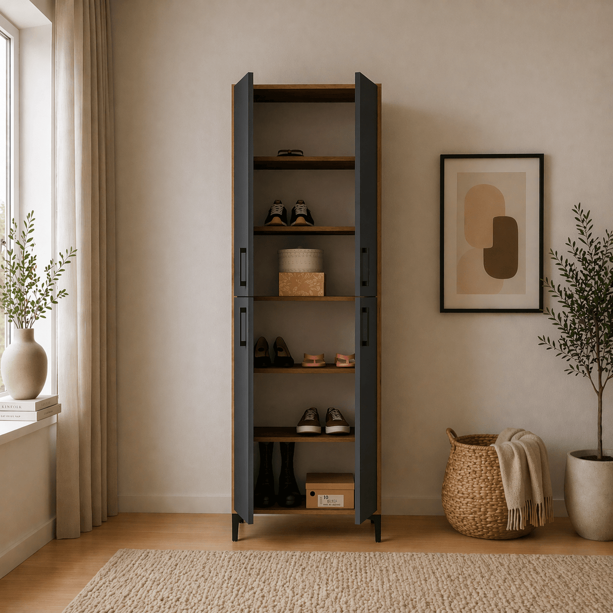 Wandkasten - Wandkast Walnoot Antraciet Melamine 200x60x35 cm - Berlin - Dimehouse