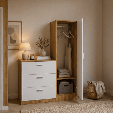 Wandkast Wit met Dennenhout Melamine - hang en leg - 140x100x47 cm - Jade