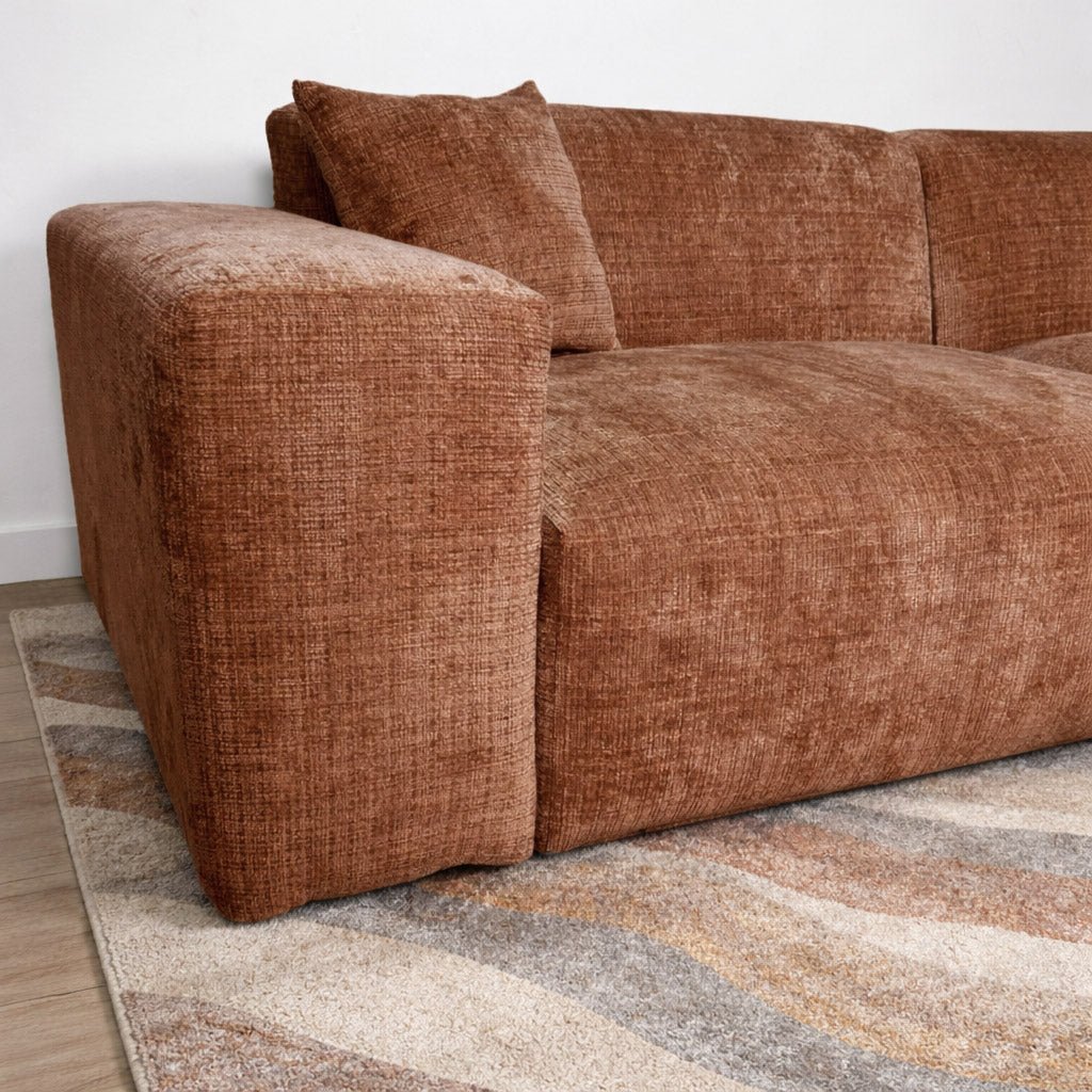 Banken - Hoekbank koper chenille Wayne 264 cm - hoek links en rechts monteerbaar - Dimehouse