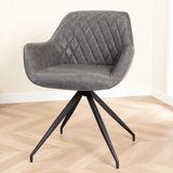 Industriële Eetkamerstoel Antraciet Gian - Kunstleer - Ruitpatroon - Met Armleuningen