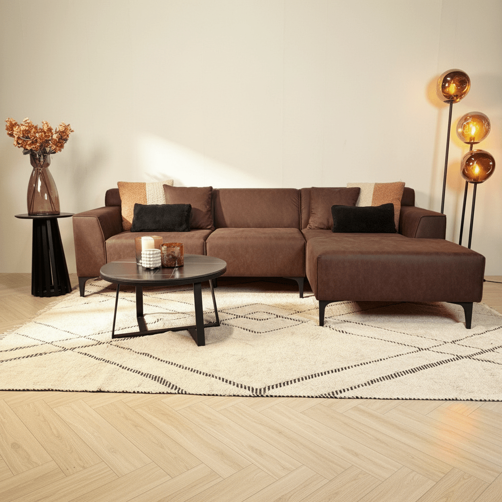 Hoekbank met compacte lounge bruin microvezel Davidson  - rechts