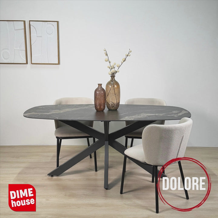 Eettafel Dolore 180x90 cm Deens Ovaal Marmerlook Zwart