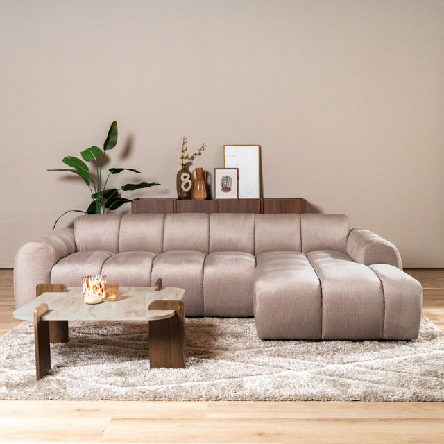 Banken-Hoekbank met lounge zand velvet structuurstof - strepen - links - Brix-Dimehouse